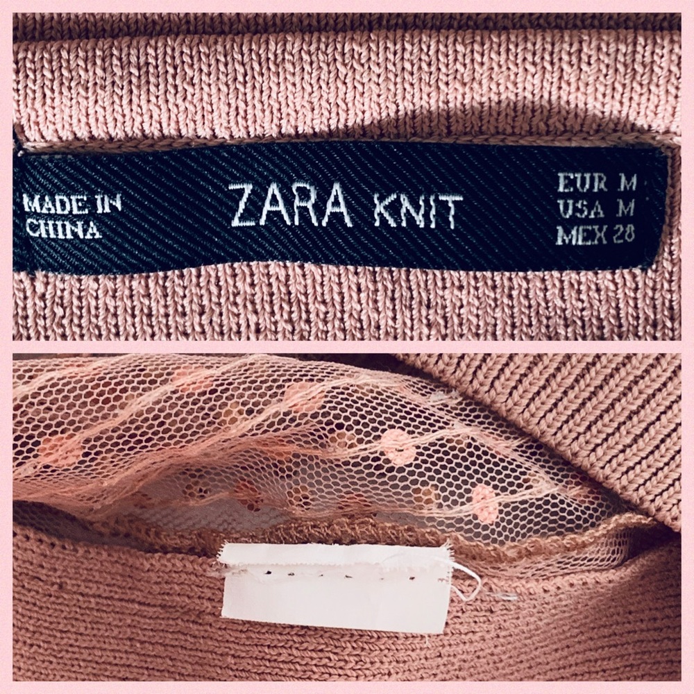 Zara Sequin Sheer Sides Knit Top Mauve M - Picture 8 of 8